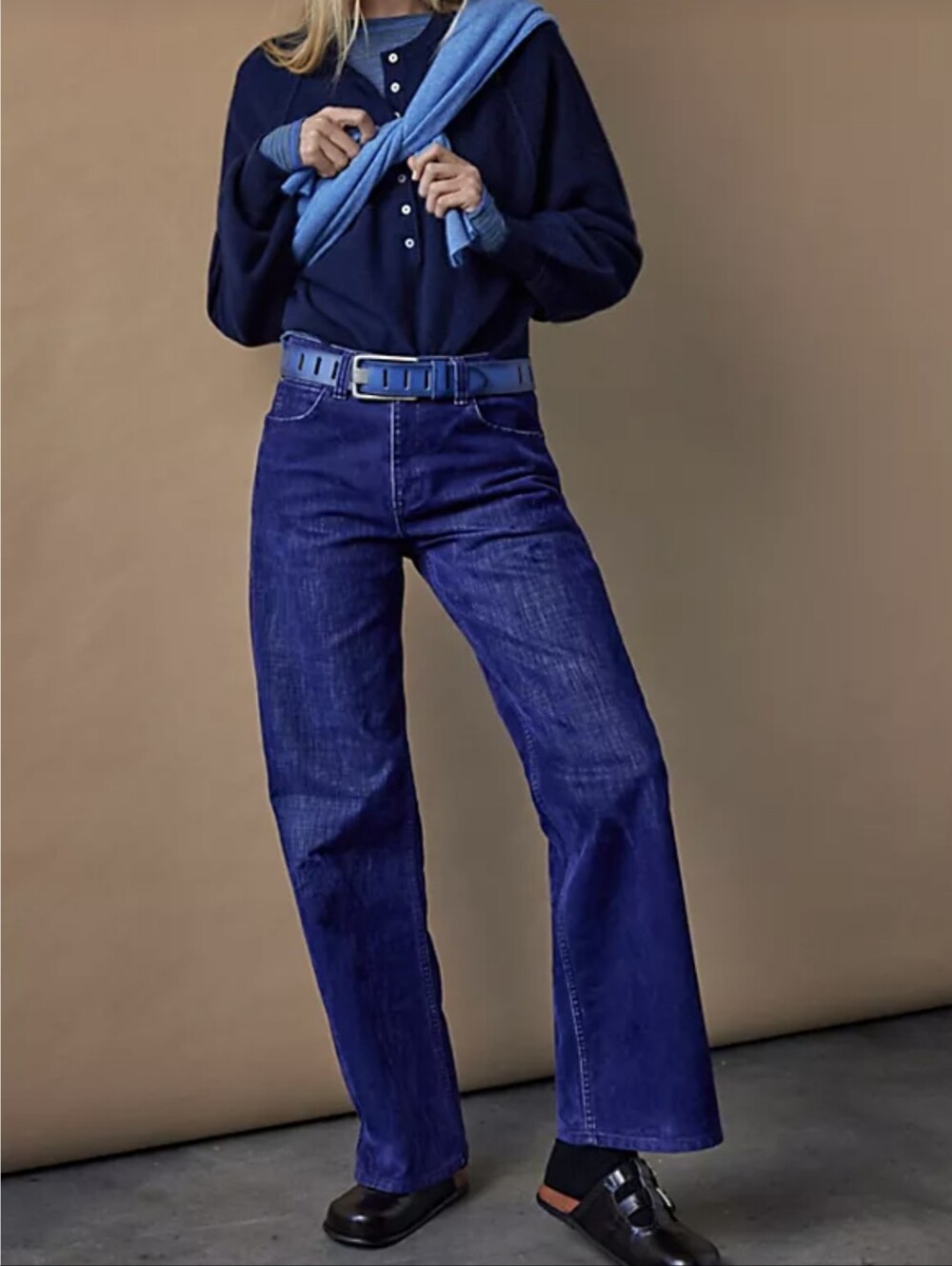 We The Free Tindley Baggy High Rise Twilight Blue/ Purple Flocked Jeans 28